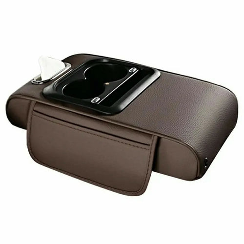 6 in 1 Starry Sky Projection Car Armrest Box Height Enhancement Cushion with Cup Holder Tissue Box and Charging Port - Coffee - 1