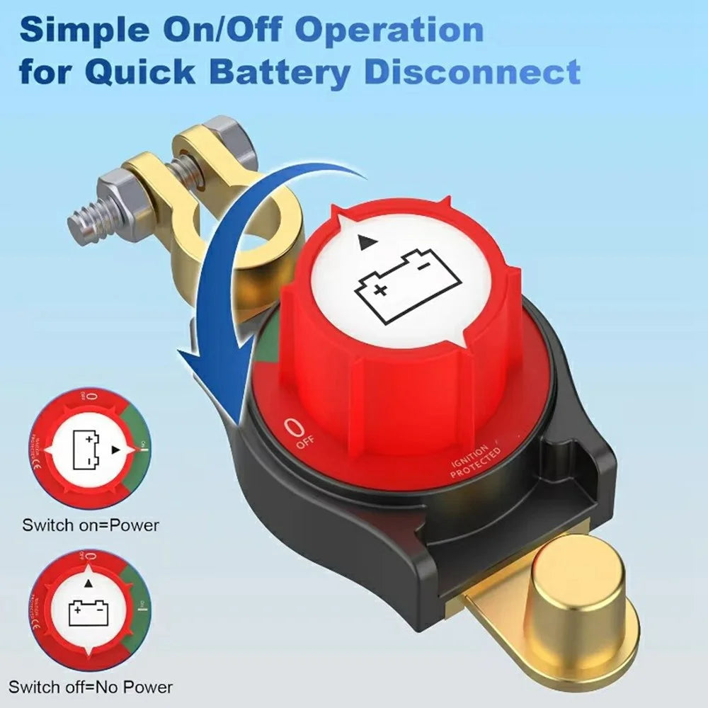 12V / 24V Battery Disconnect Switch Top Post Negative Terminal Master Switch for Car Truck RV Boat - 3