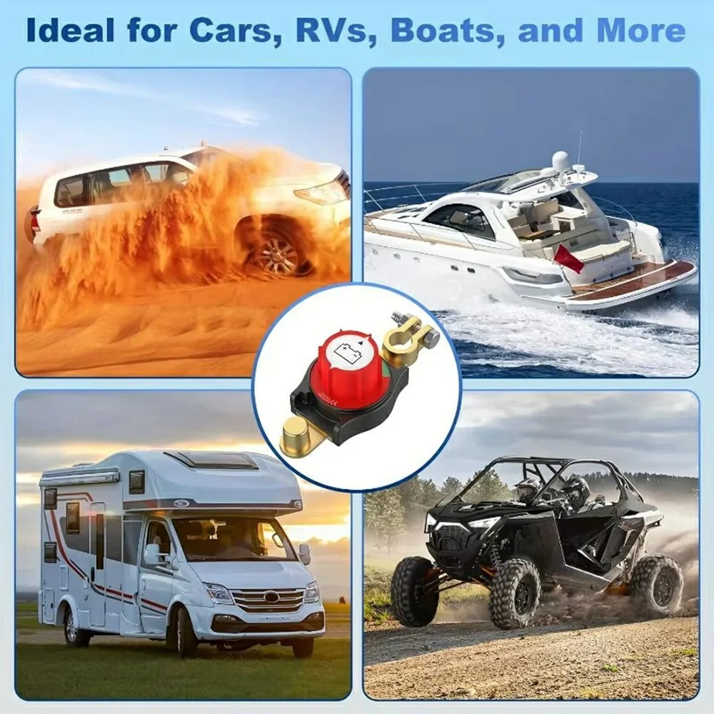 12V / 24V Battery Disconnect Switch Top Post Negative Terminal Master Switch for Car Truck RV Boat - 4