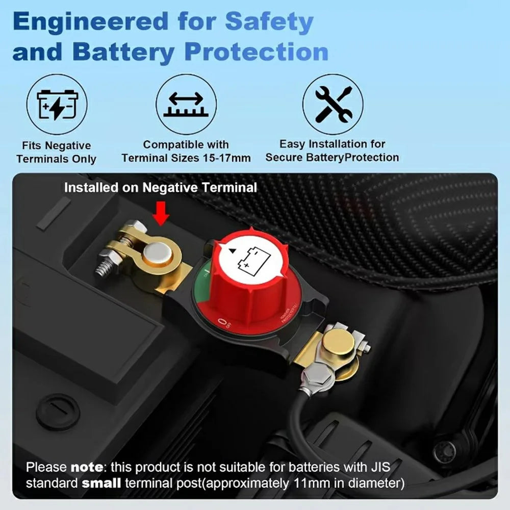 12V / 24V Battery Disconnect Switch Top Post Negative Terminal Master Switch for Car Truck RV Boat - 5