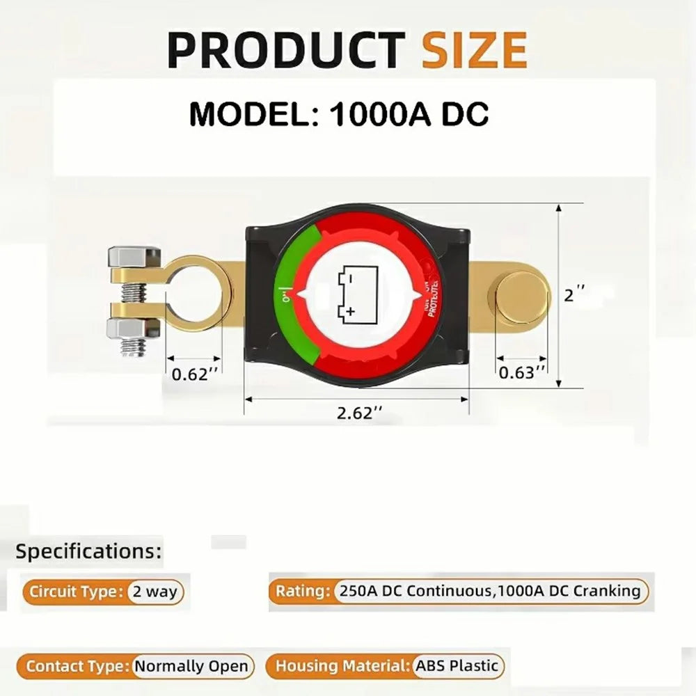 12V / 24V Battery Disconnect Switch Top Post Negative Terminal Master Switch for Car Truck RV Boat - 6