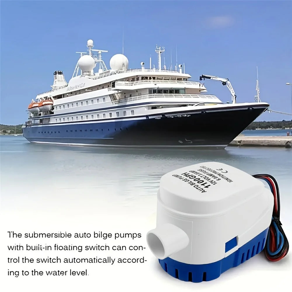 12V Bilge Pump 1100GPH Submersible Water Pump Auto Float Switch for RV Marine Boat - 2