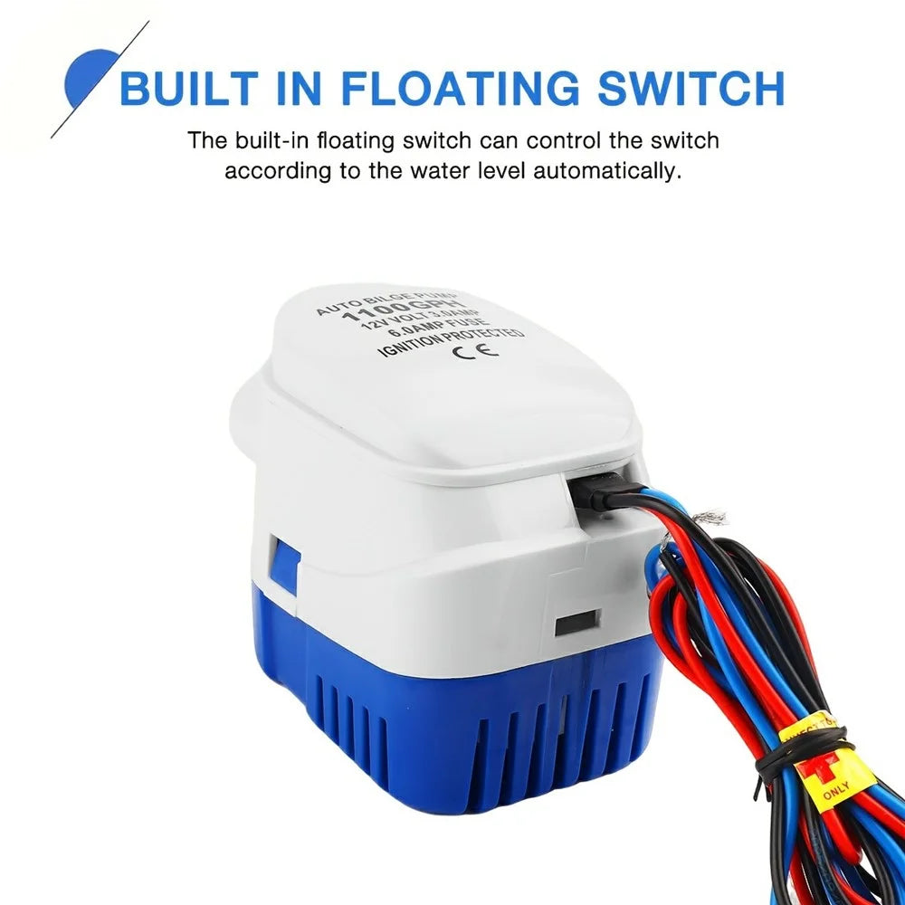 12V Bilge Pump 1100GPH Submersible Water Pump Auto Float Switch for RV Marine Boat - 3
