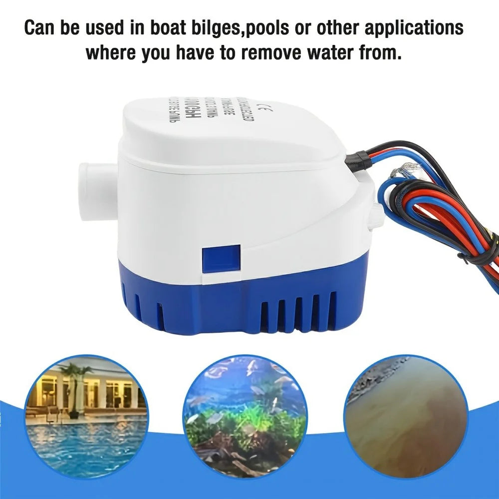 12V Bilge Pump 1100GPH Submersible Water Pump Auto Float Switch for RV Marine Boat - 6