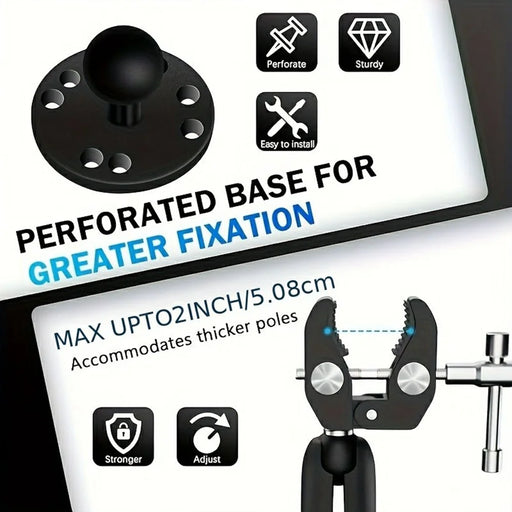 1 Inch Ball Head Aluminum Alloy Clamp Marine Trolling Motor Mount Stabilizer Support for Boat Kayak - Black - 2
