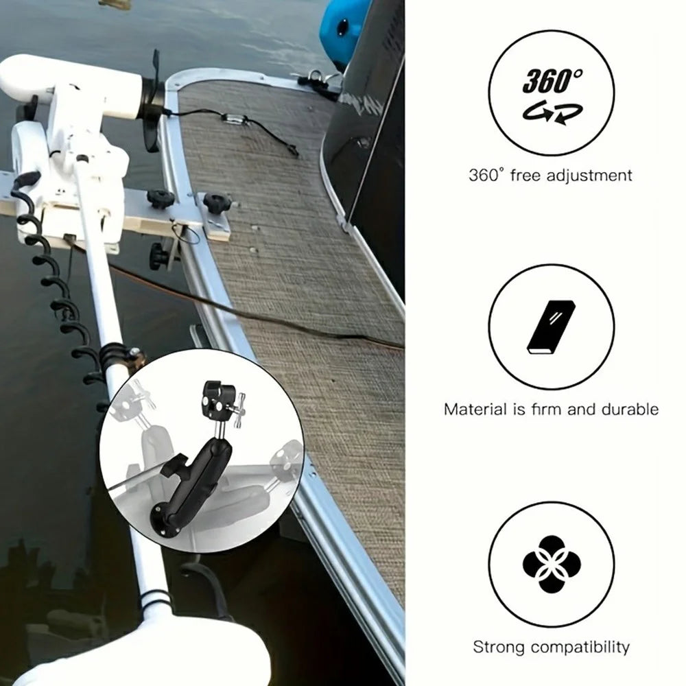 1 Inch Ball Head Aluminum Alloy Clamp Marine Trolling Motor Mount Stabilizer Support for Boat Kayak - Black - 5