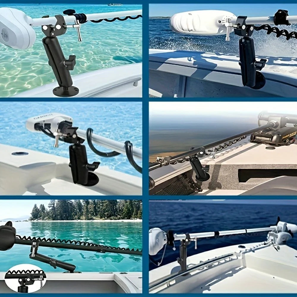 1 Inch Ball Head Aluminum Alloy Clamp Marine Trolling Motor Mount Stabilizer Support for Boat Kayak - Black - 6