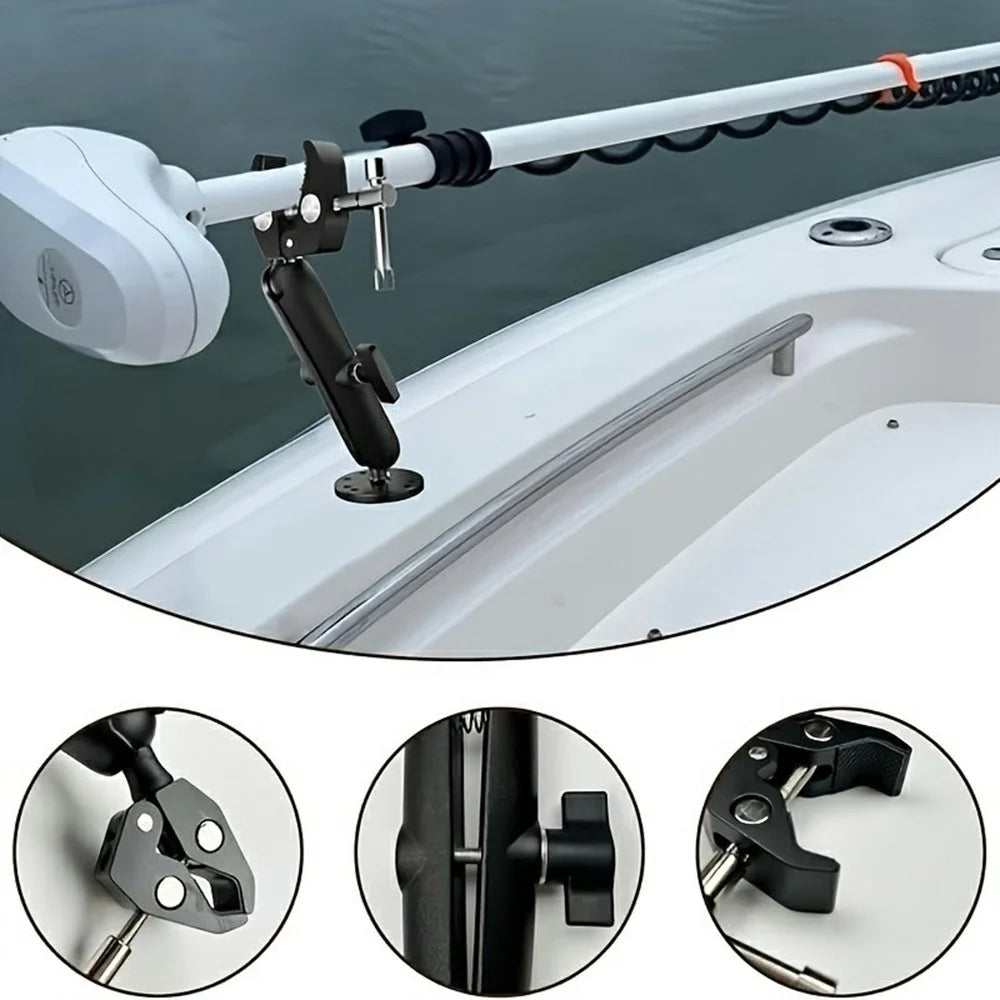1 Inch Ball Head Aluminum Alloy Clamp Marine Trolling Motor Mount Stabilizer Support for Boat Kayak - Black - 7