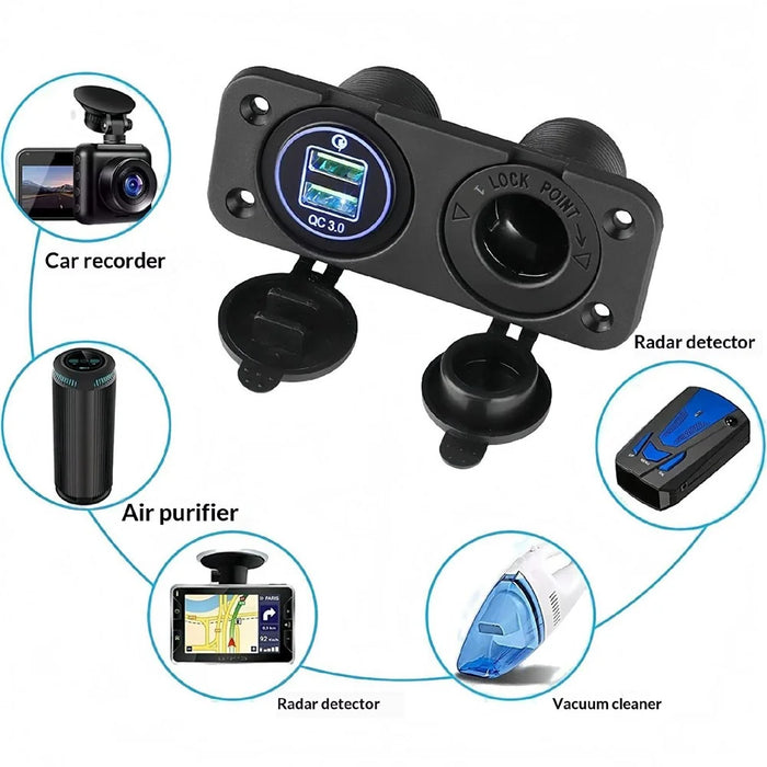 QC3.0 Dual USB Car Charger Panel with Cigarette Lighter Socket for 12V-24V RV Boat Motorcycle - Green - 5