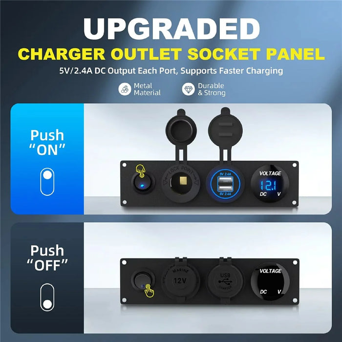 Dual USB Cigarette Lighter Socket Panel Digital Voltmeter with Switch for 12V-24V Marine Boat RV Truck - 3