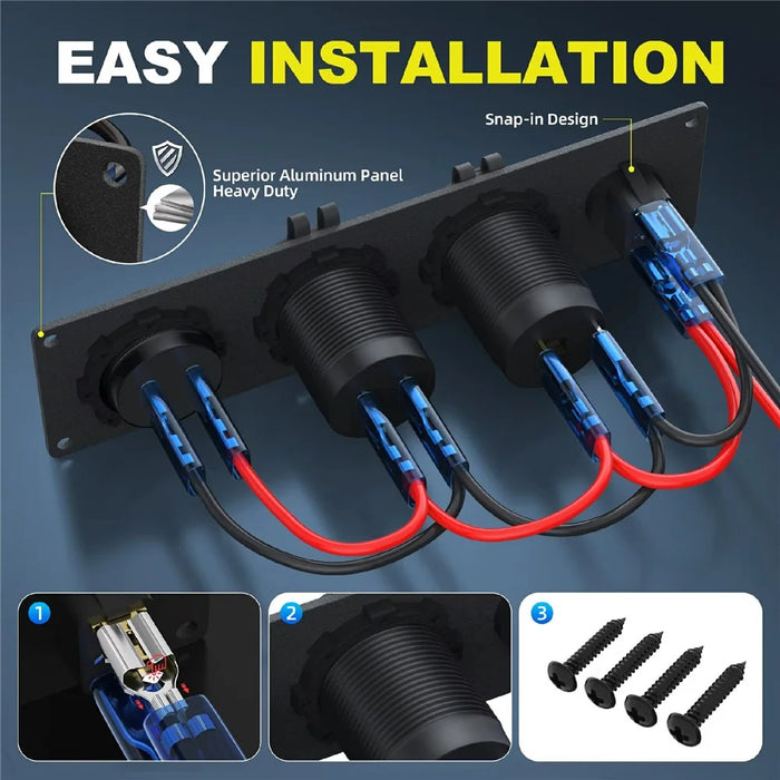 Dual USB Cigarette Lighter Socket Panel Digital Voltmeter with Switch for 12V-24V Marine Boat RV Truck - 4