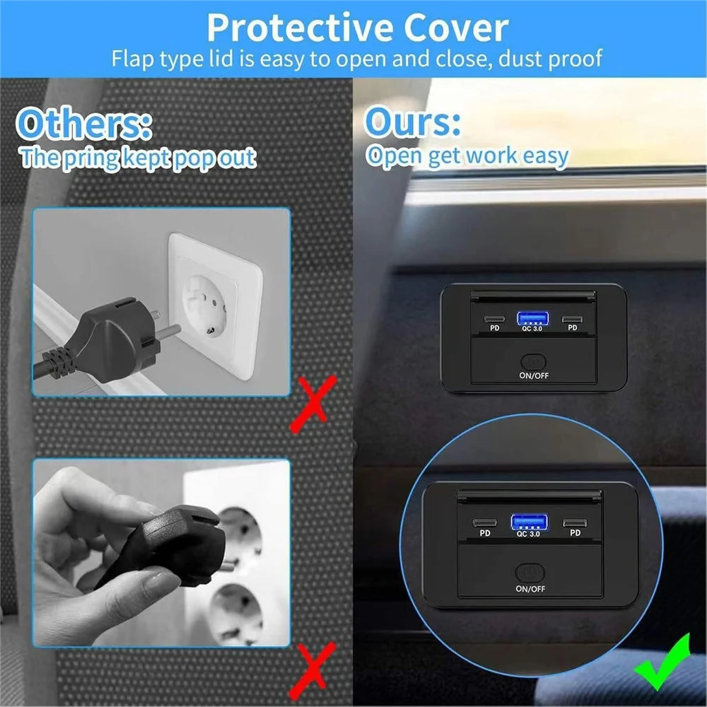 PD 3.0 30W USB-C + QC3.0 18W USB-A Fast Charging 3-Port Car Charger Panel Mount for RV Boat Truck - 3
