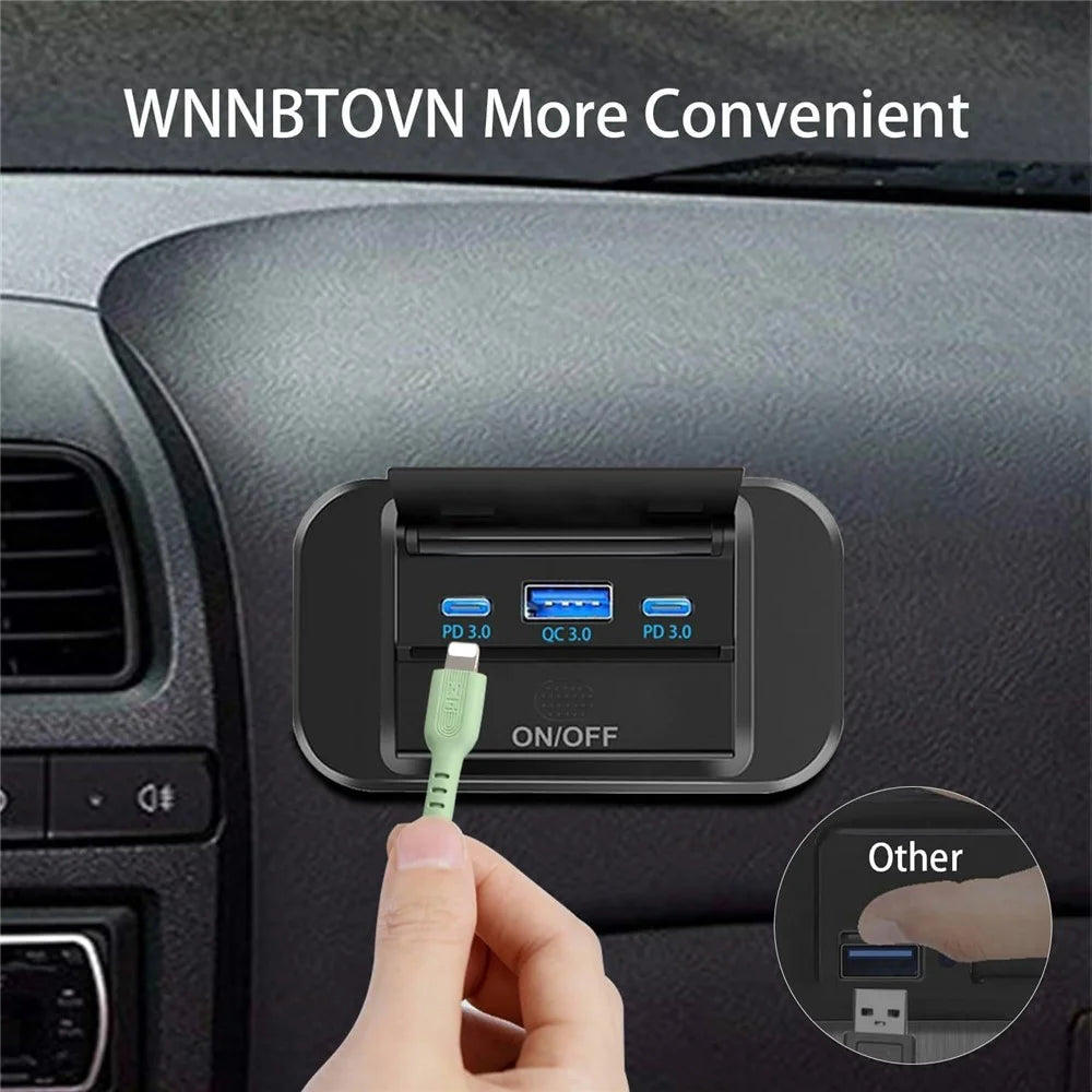 PD 3.0 30W USB-C + QC3.0 18W USB-A Fast Charging 3-Port Car Charger Panel Mount for RV Boat Truck - 4