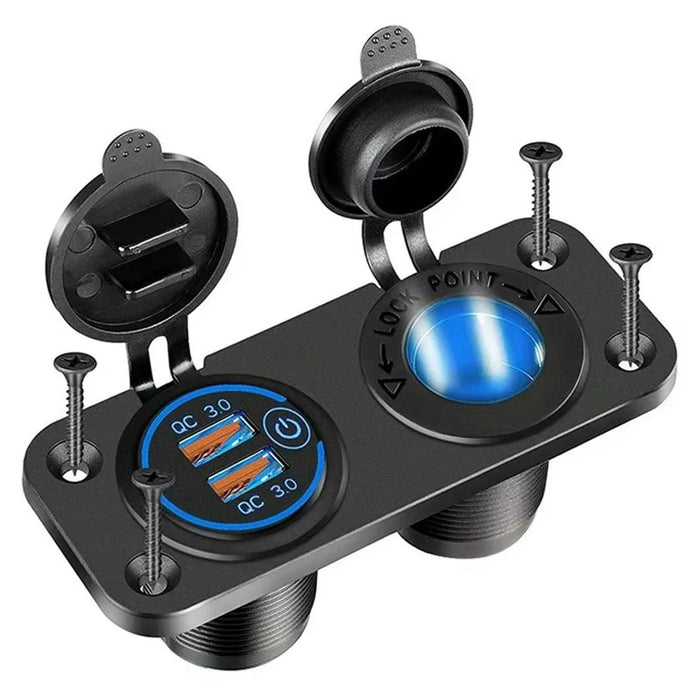 12V USB Car Cigarette Lighter Socket Dual QC3.0 Fast Charging Splitter Charging Adapter for Car Boat RV - Blue - 1