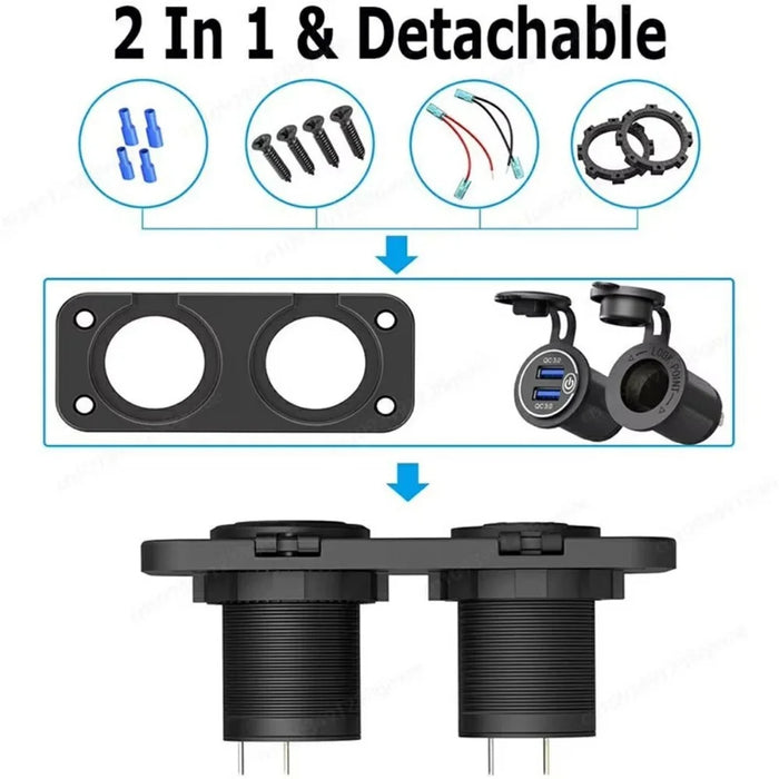 12V USB Car Cigarette Lighter Socket Dual QC3.0 Fast Charging Splitter Charging Adapter for Car Boat RV - Blue - 5