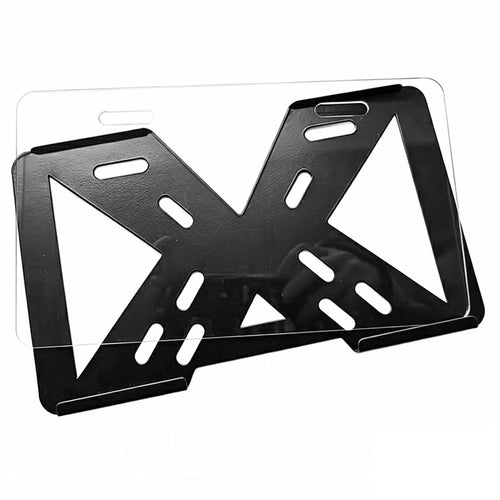 Hollow X Shape Aluminum Alloy Motorcycle License Plate Frame with 3mm Transparent Acrylic Cover - Black - 1