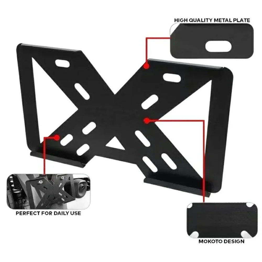 Hollow X Shape Aluminum Alloy Motorcycle License Plate Frame with 3mm Transparent Acrylic Cover - Black - 3