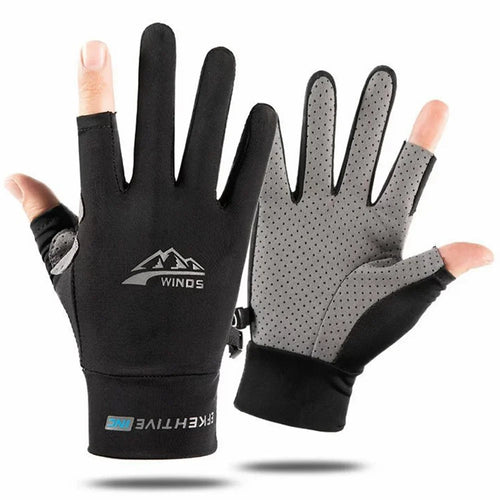 WINDS 1 Pair Two-Finger Exposed Ice Silk Outdoor Gloves Anti-Slip Breathable Gloves for Cycling Fishing Sports - M Size - 1
