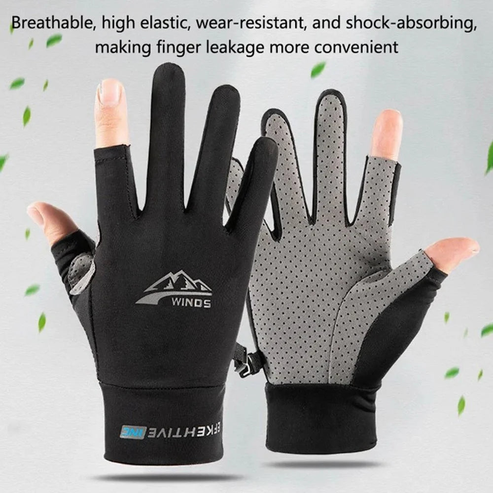 WINDS 1 Pair Two-Finger Exposed Ice Silk Outdoor Gloves Anti-Slip Breathable Gloves for Cycling Fishing Sports - M Size - 2
