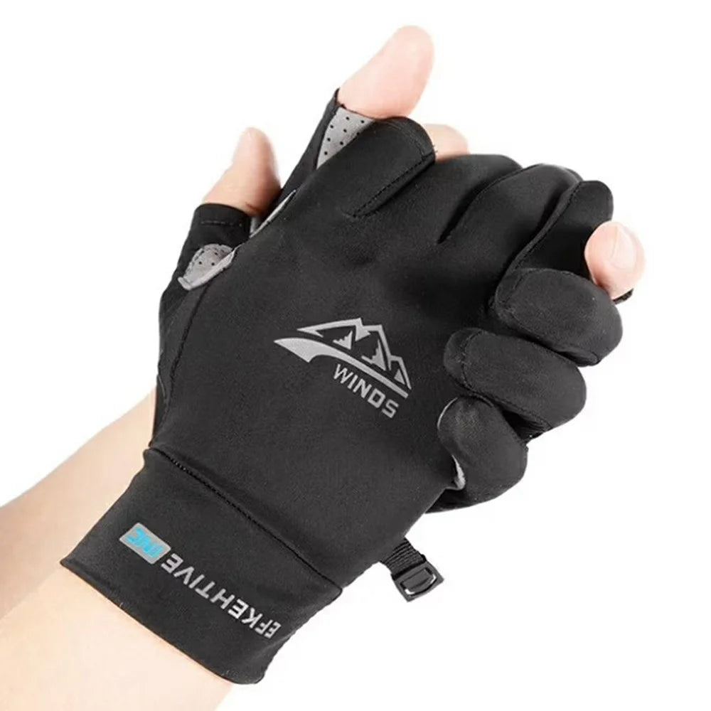 WINDS 1 Pair Two-Finger Exposed Ice Silk Outdoor Gloves Anti-Slip Breathable Gloves for Cycling Fishing Sports - M Size - 5