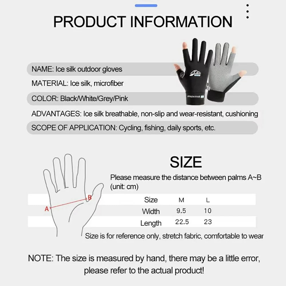 WINDS 1 Pair Two-Finger Exposed Ice Silk Outdoor Gloves Anti-Slip Breathable Gloves for Cycling Fishing Sports - M Size - 7