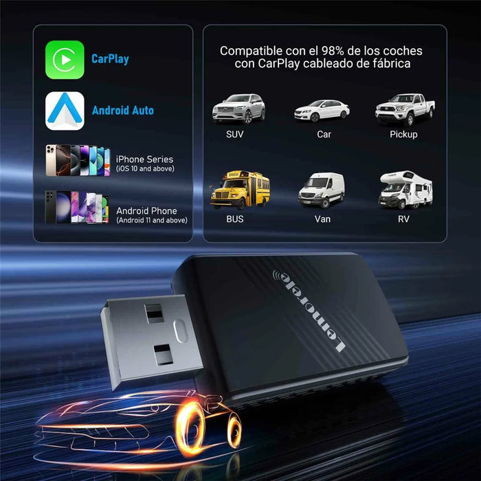 LEMORELE P90 Wireless CarPlay Adapter Plug and Play 2 in 1 Android Auto Converter with USB-C Adapter - 7