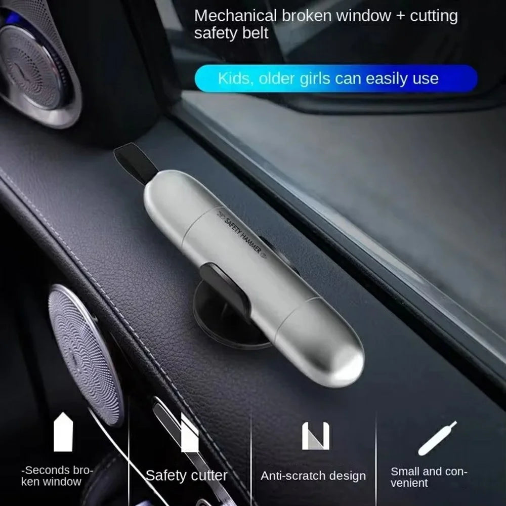 Car Safety Hammer Emergency Escape Tool Tungsten Steel Window Breaker Seatbelt Cutter - Silver - 2