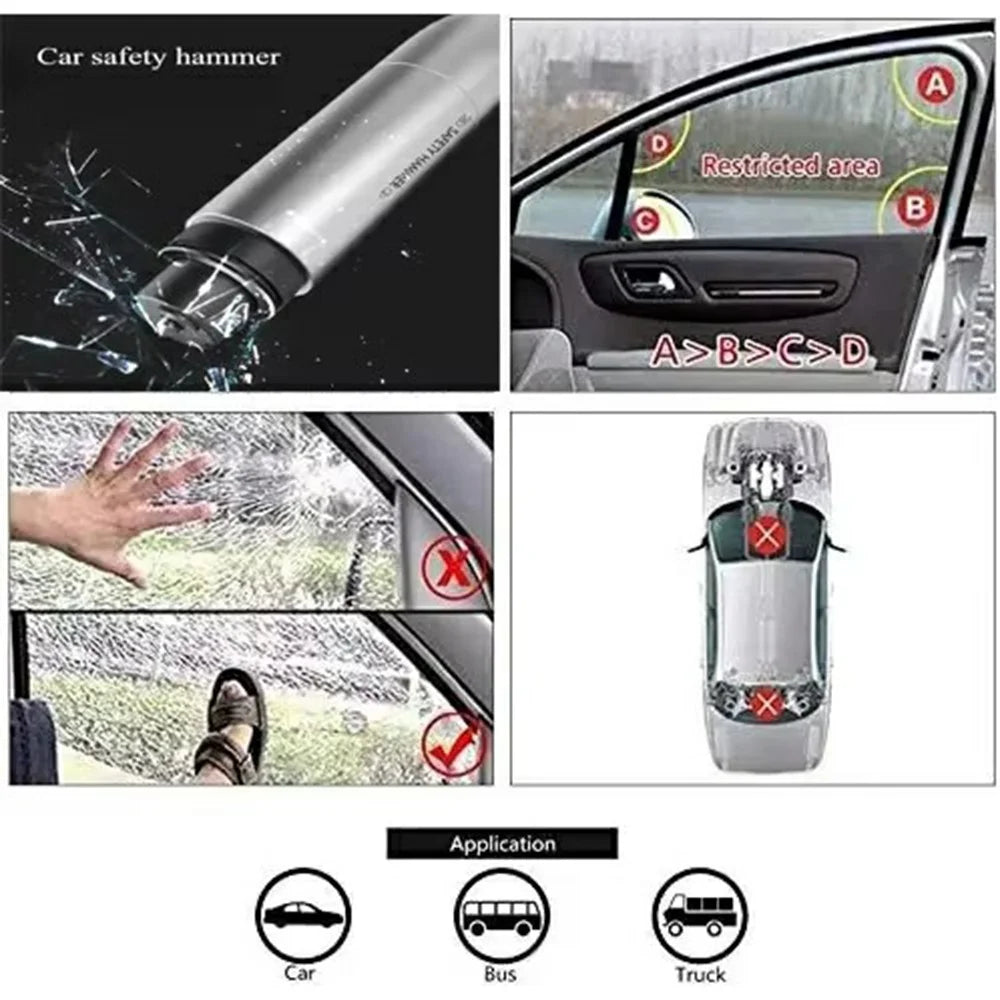 Car Safety Hammer Emergency Escape Tool Tungsten Steel Window Breaker Seatbelt Cutter - Silver - 4