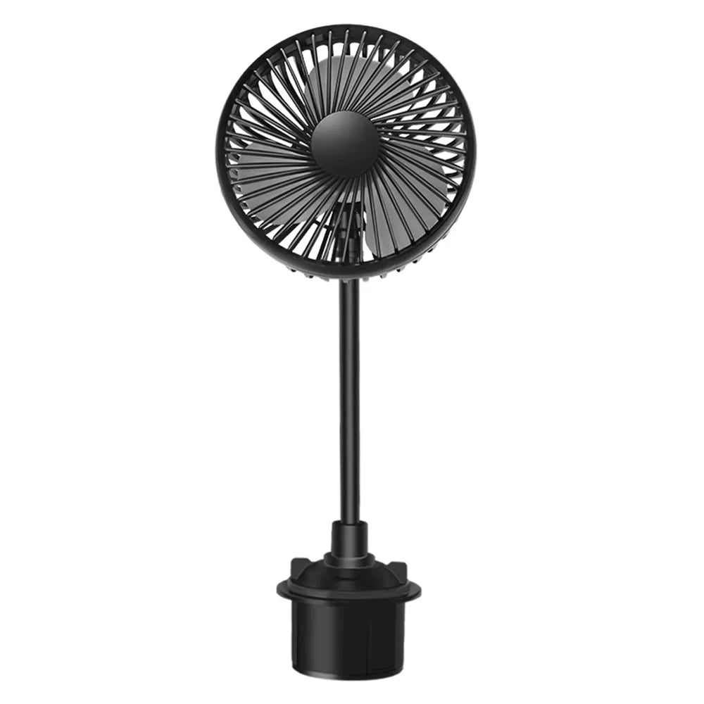 Car Cup Holder Mount USB Powered Fan 3-Speed Adjustable Silent Cooling Fan for Truck SUV - Black - 2