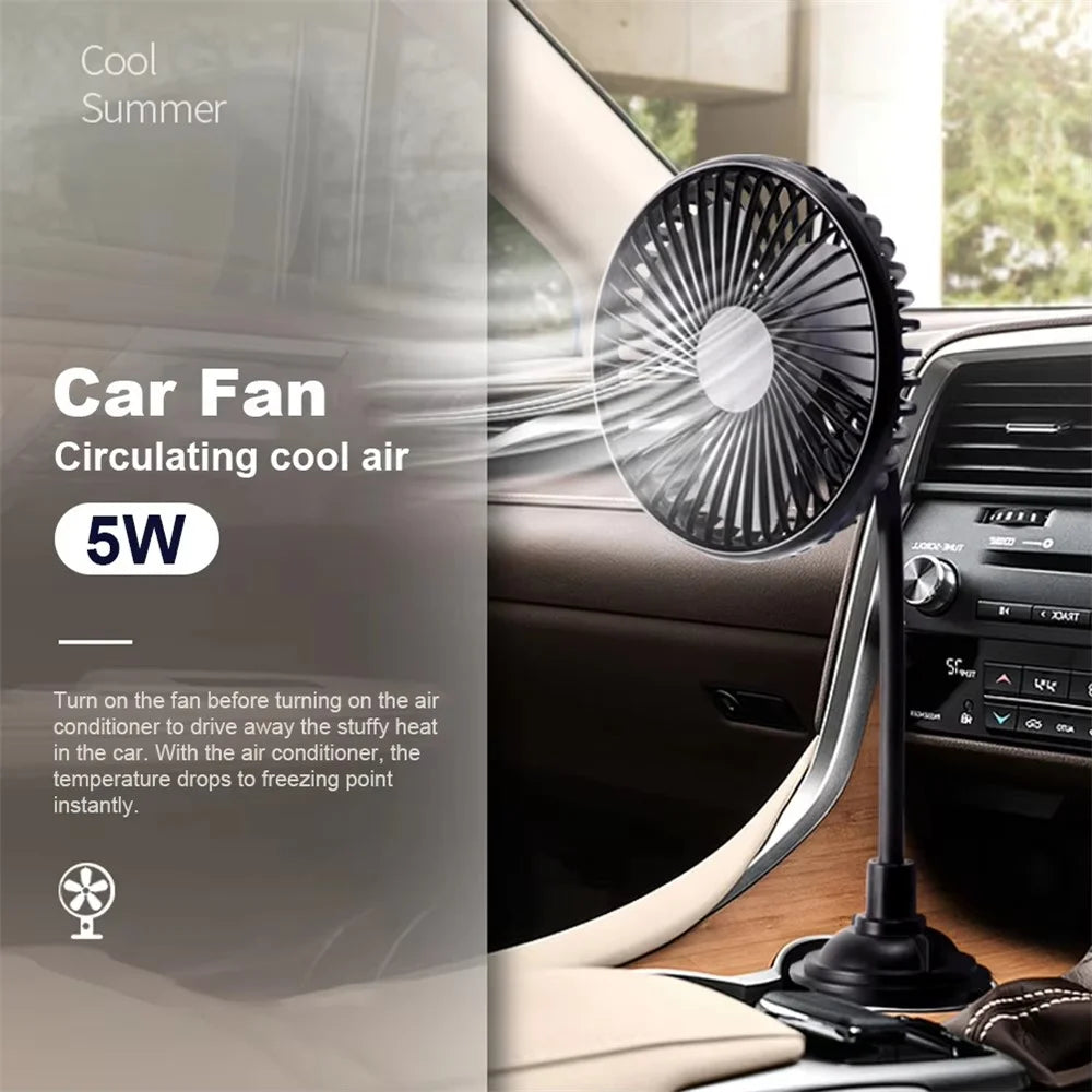 Car Cup Holder Mount USB Powered Fan 3-Speed Adjustable Silent Cooling Fan for Truck SUV - Black - 4