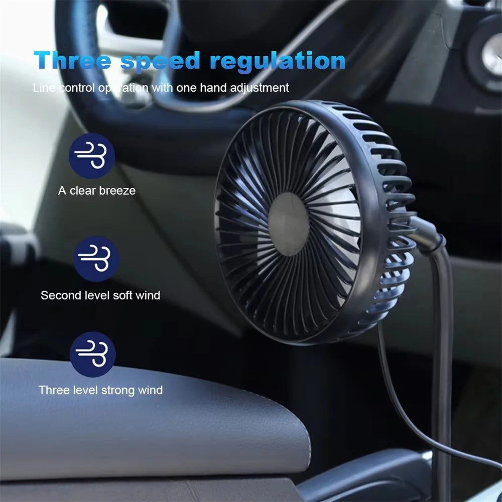 Car Cup Holder Mount USB Powered Fan 3-Speed Adjustable Silent Cooling Fan for Truck SUV - Black - 5