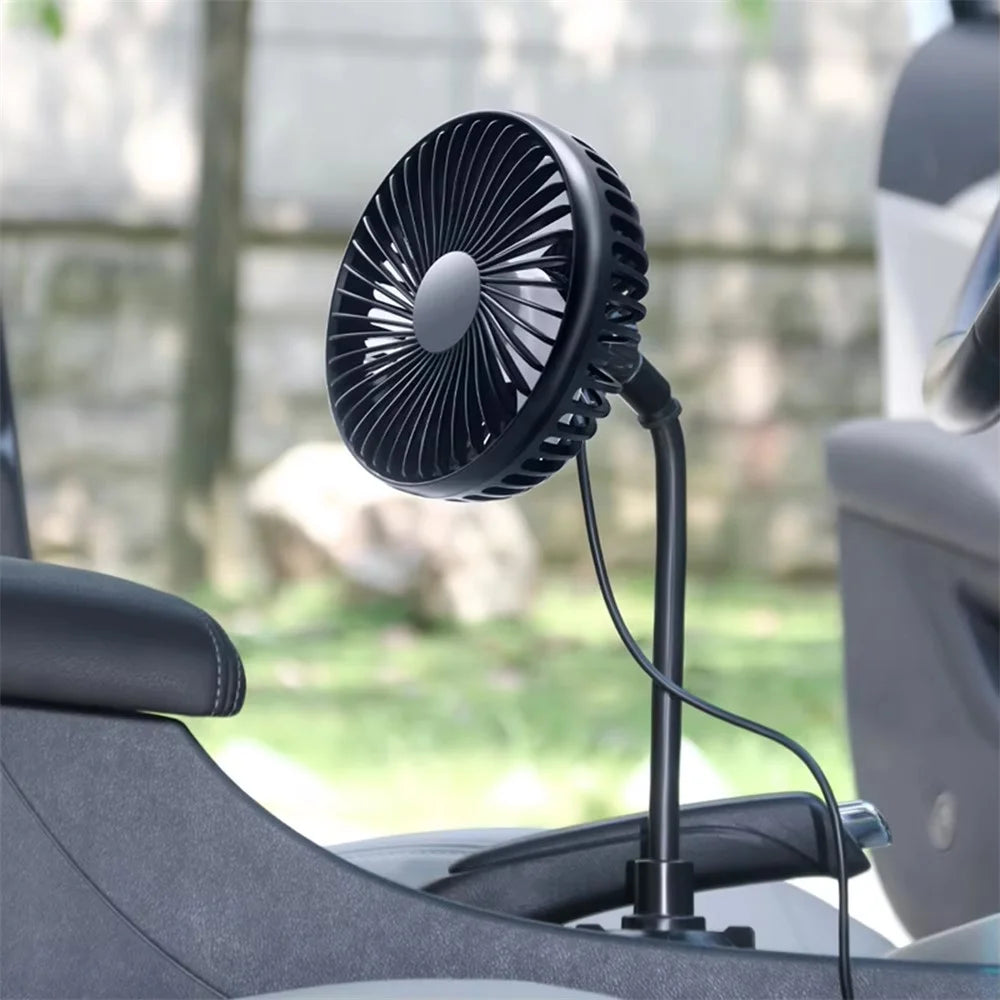 Car Cup Holder Mount USB Powered Fan 3-Speed Adjustable Silent Cooling Fan for Truck SUV - Black - 7