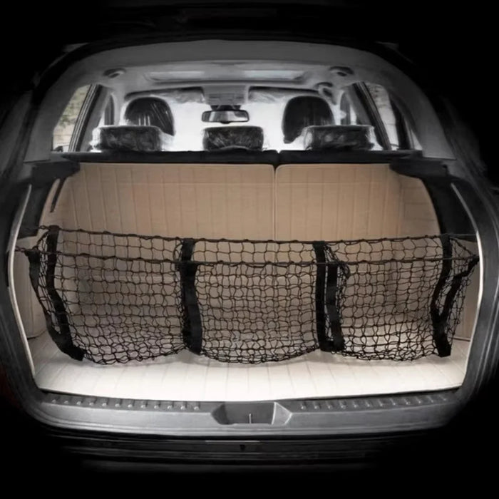 110x30cm Truck Cargo Net Organizer Mesh Storage Bag 3 Pockets Trunk Organizer for SUV Pickup Bed - Black - 4