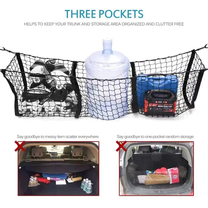 110x30cm Truck Cargo Net Organizer Mesh Storage Bag 3 Pockets Trunk Organizer for SUV Pickup Bed - Black - 7