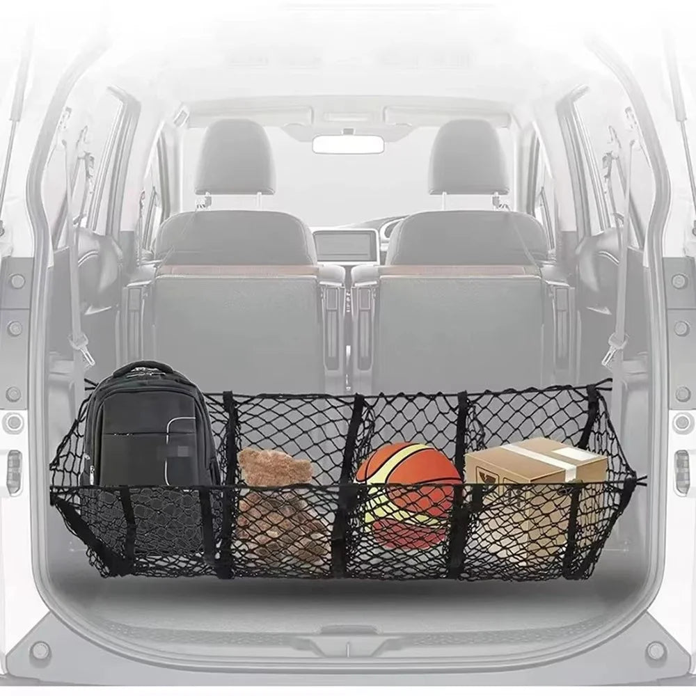 130x30cm Truck Cargo Net Organizer Mesh Storage Bag 4 Pockets Trunk Organizer for SUV Pickup Bed - Black - 5