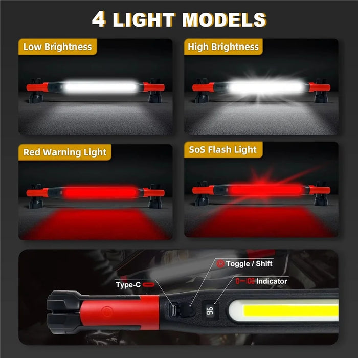 3000 Lumens LED Work Light Magnetic Rechargeable Dimming COB Flashlight 360 Degree Rotating Auto Inspection Light Repair Lamp for Car Repair Emergency - 7