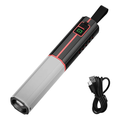 LED Flashlight Telescopic Zoom Rechargeable Type-C 3 Modes White Light Flashlight for Home Camping Outdoor Emergency - Black - 1