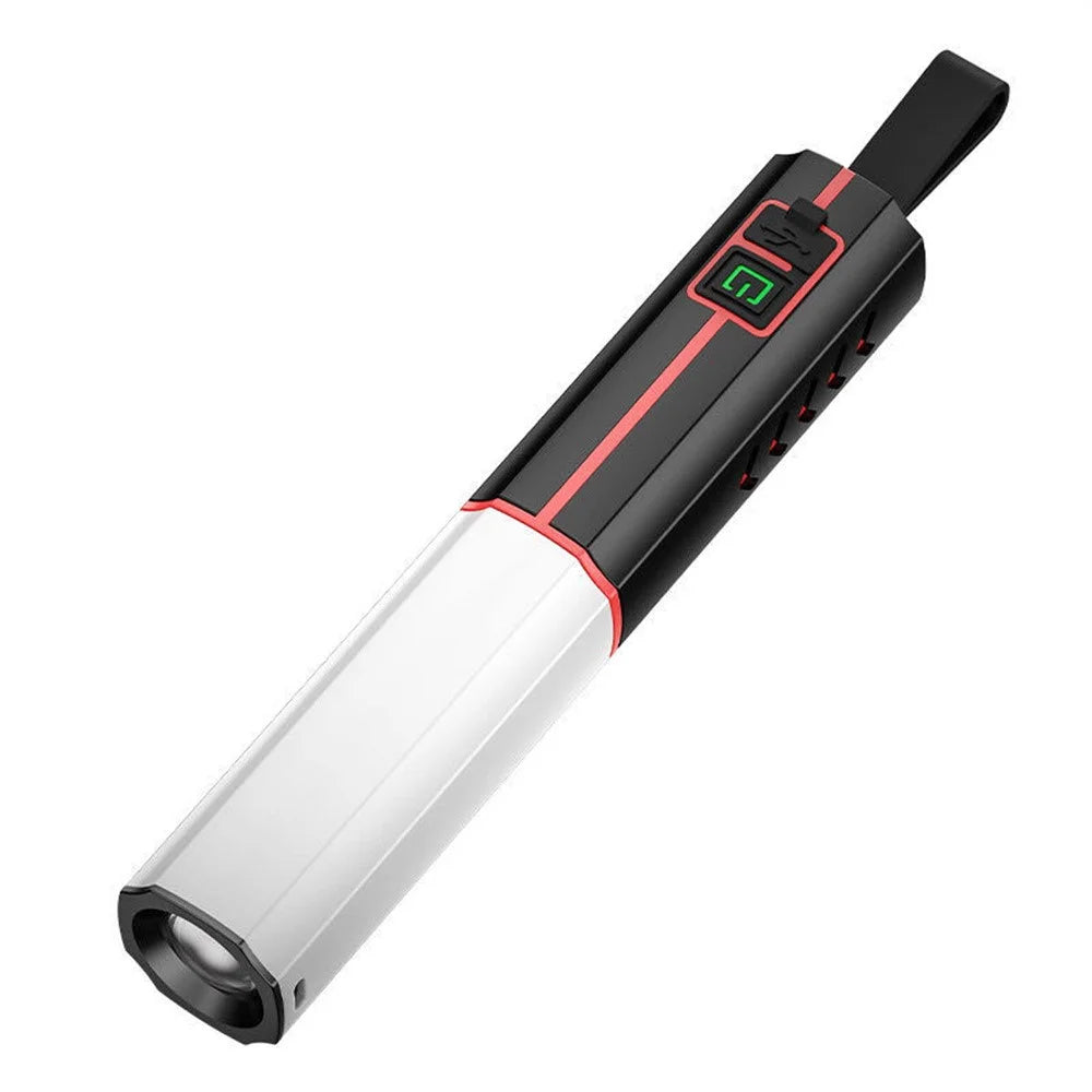 LED Flashlight Telescopic Zoom Rechargeable Type-C 3 Modes White Light Flashlight for Home Camping Outdoor Emergency - Black - 2
