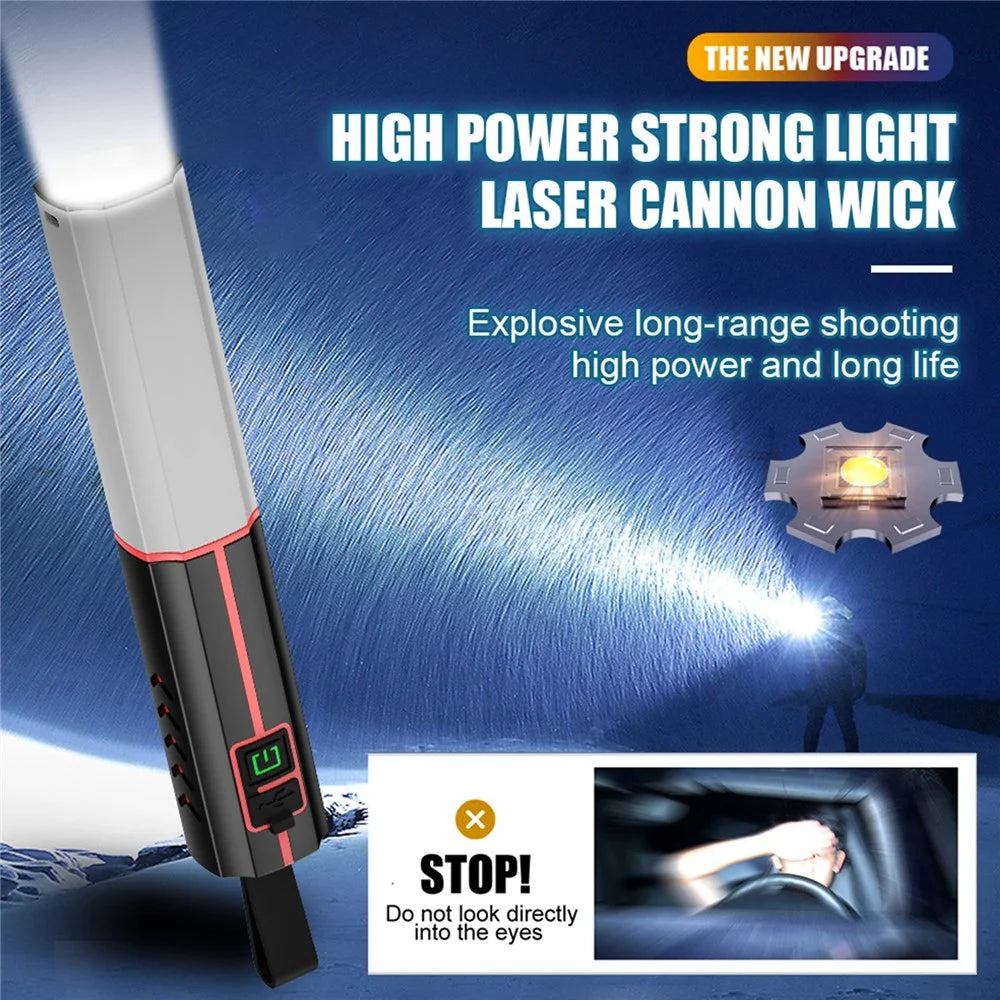 LED Flashlight Telescopic Zoom Rechargeable Type-C 3 Modes White Light Flashlight for Home Camping Outdoor Emergency - Black - 7