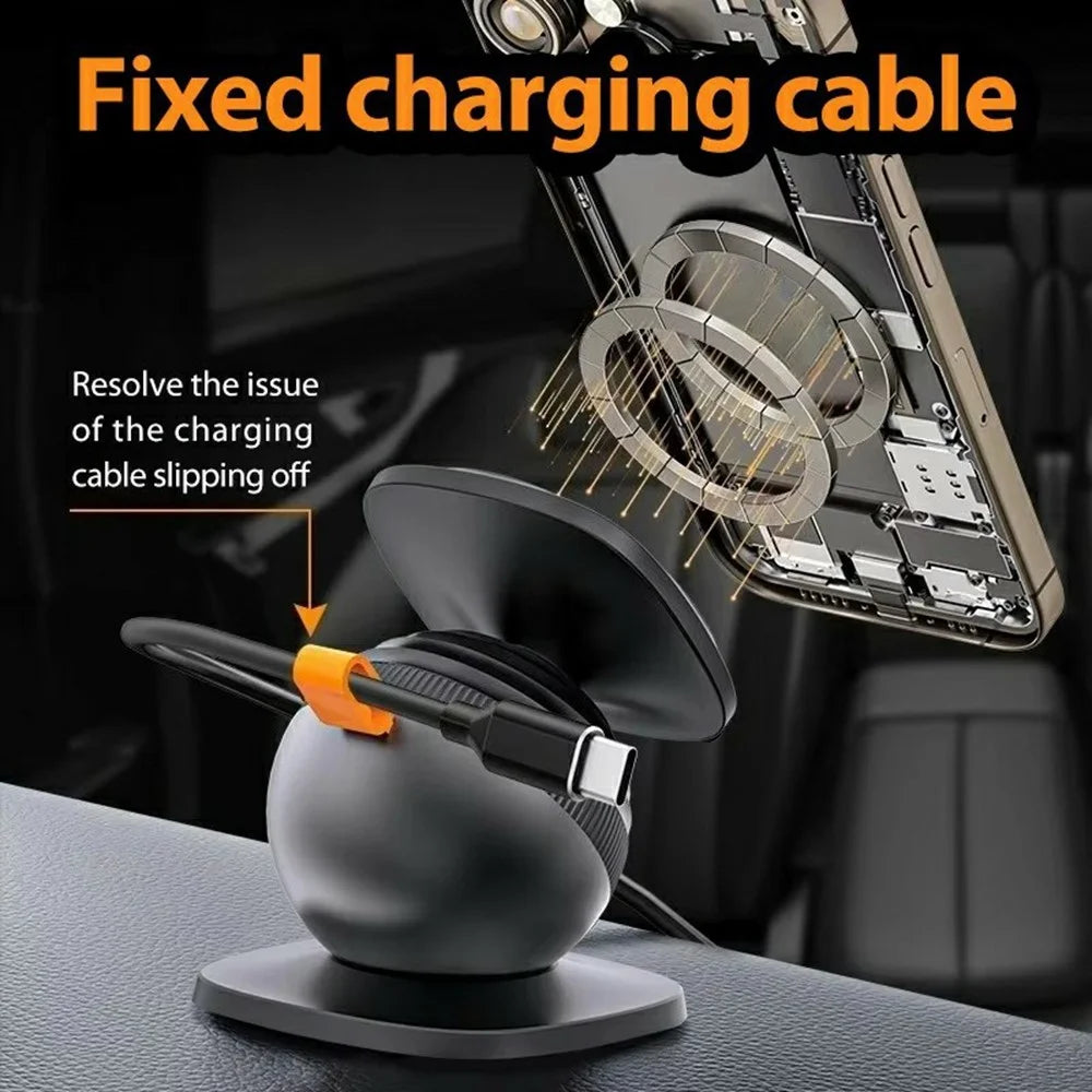 Magnetic Car Phone Holder Adhesive Mount 360 Degree Rotating Cellphone Stand with Cable Clip - Grey - 2