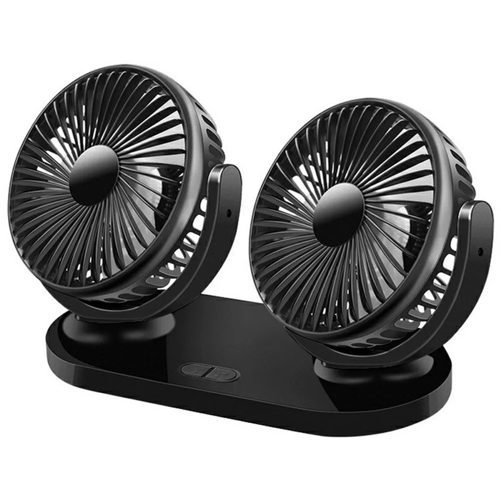 12V / 24V Car USB Fan 360 Degree Rotatable 3-Speed Adjustable Dual Head Desktop Silent Fan for Dashboard - Black - 1