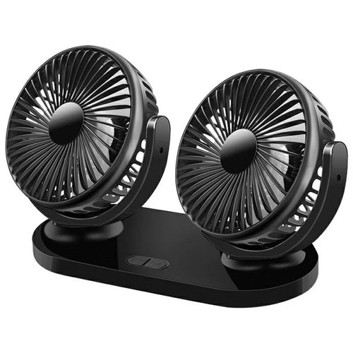 12V / 24V Car USB Fan 360 Degree Rotatable 3-Speed Adjustable Dual Head Desktop Silent Fan for Dashboard - Black - 1