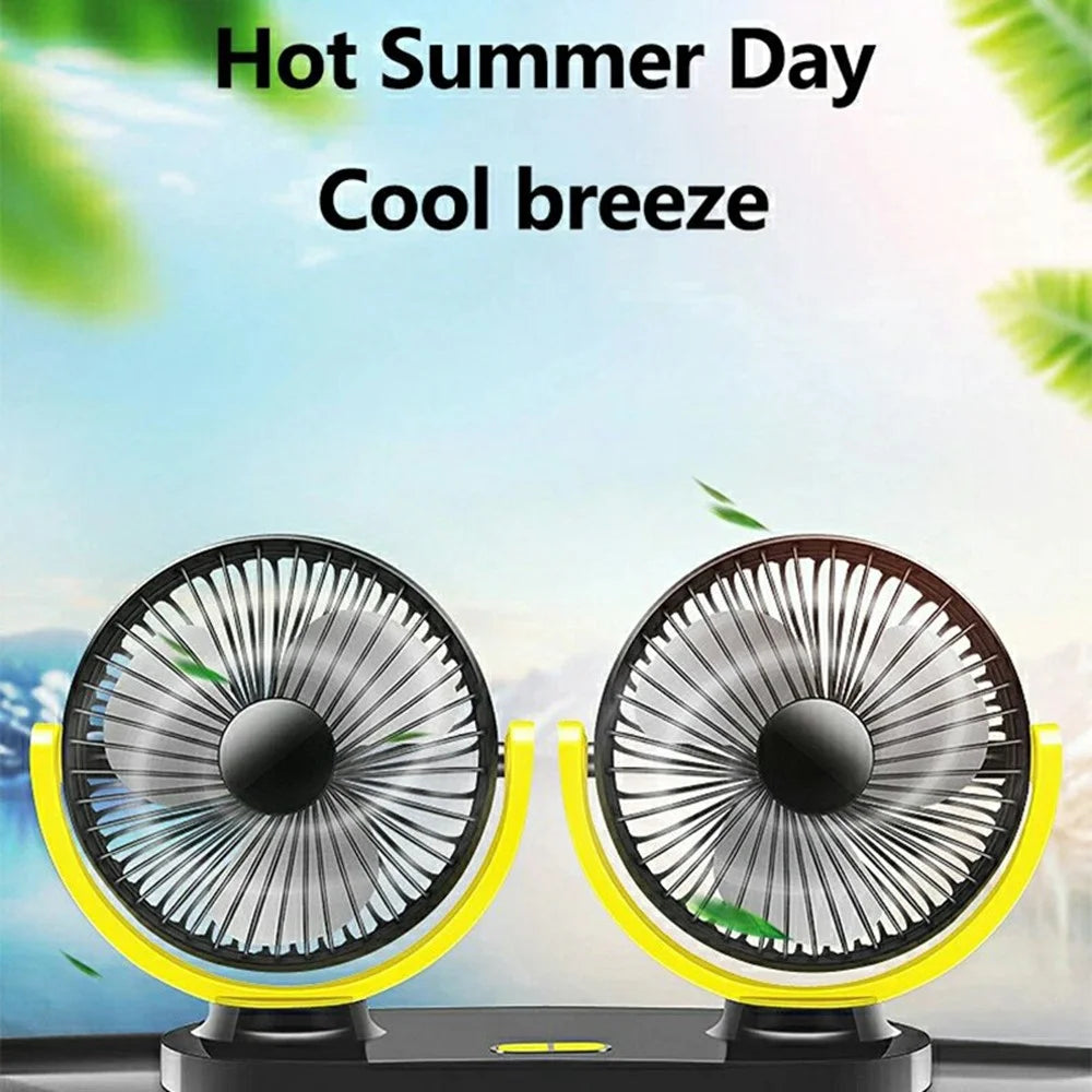 12V / 24V Car USB Fan 360 Degree Rotatable 3-Speed Adjustable Dual Head Desktop Silent Fan for Dashboard - Black - 4