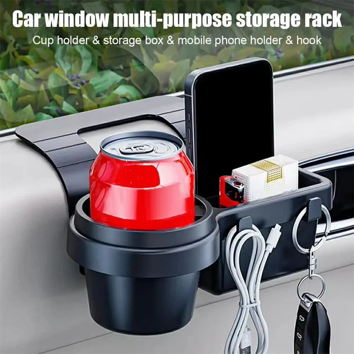 Car Window Organizer Multi-Function Cup Holder Phone Storage Box for Door Side Hanging - Black - 4