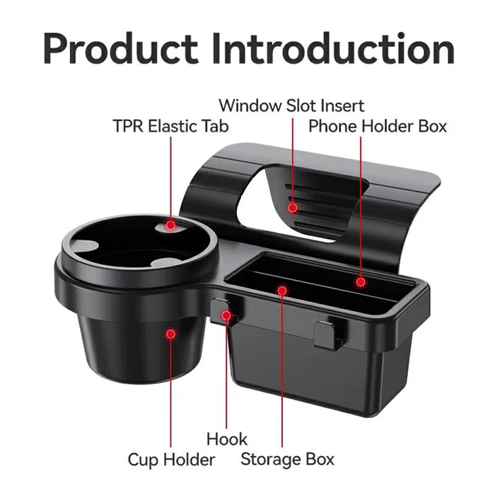 Car Window Organizer Multi-Function Cup Holder Phone Storage Box for Door Side Hanging - Black - 5