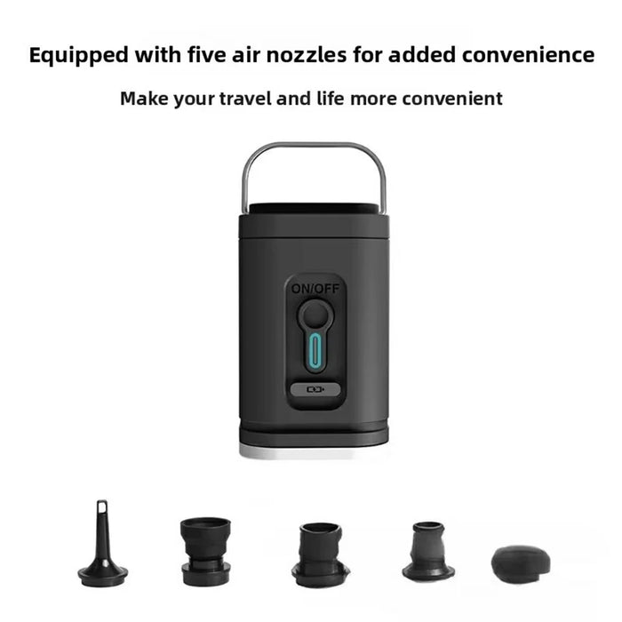 2400mAh Mini Electric Air Pump with 5 Air Nozzles Cordless Inflator with LED Light for Camping - Black - 6