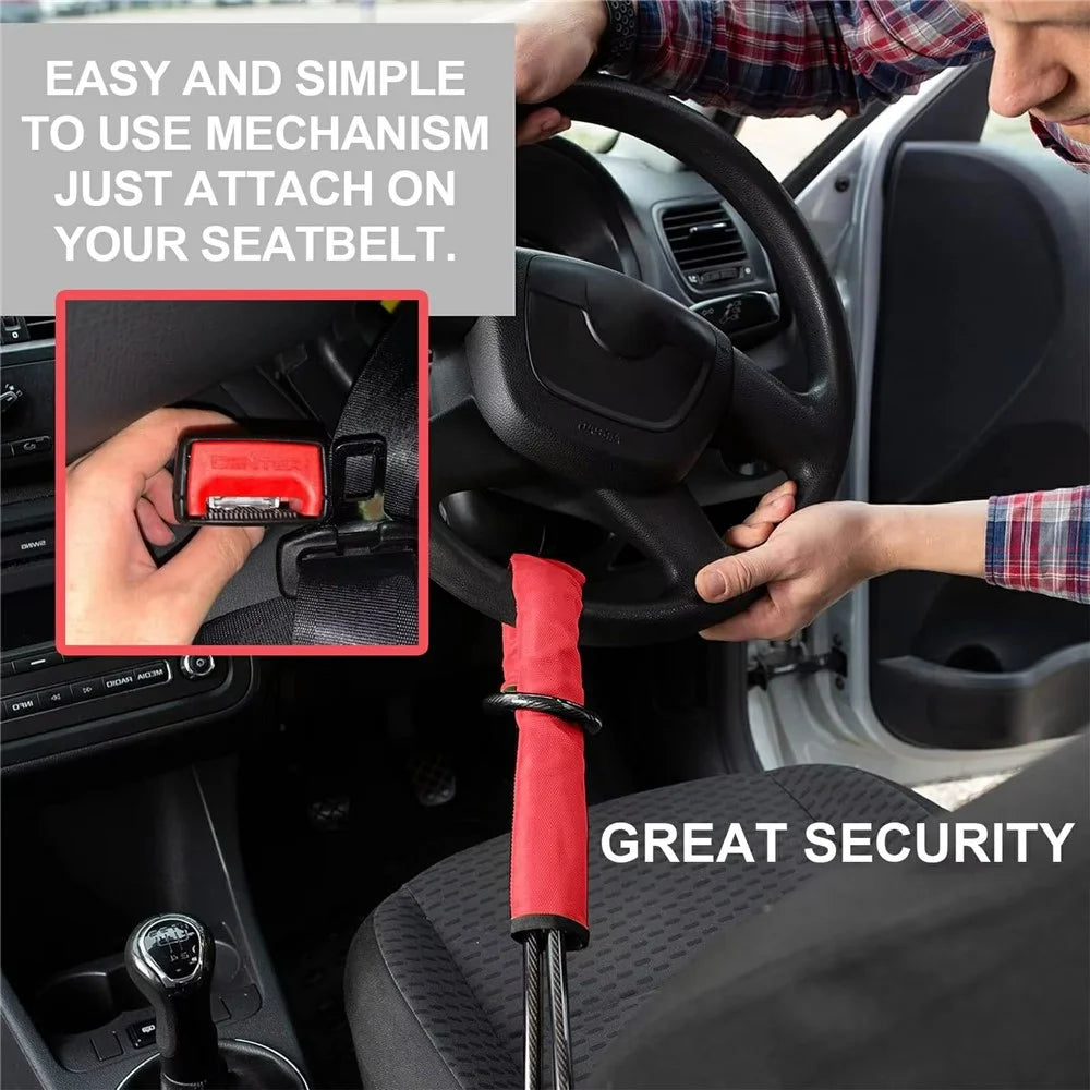70cm Car Steering Wheel Lock Thickened Steel Wire Anti-Theft Lock with 3 Keys for Truck / SUV / Van - Red - 3