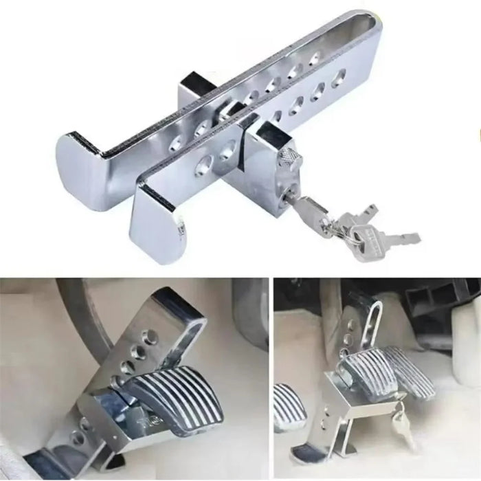 8 Holes Car Pedal Lock Steel Anti-Theft Brake Clutch Security Lock with 3 Keys for Vehicle Safety - Silver - 5