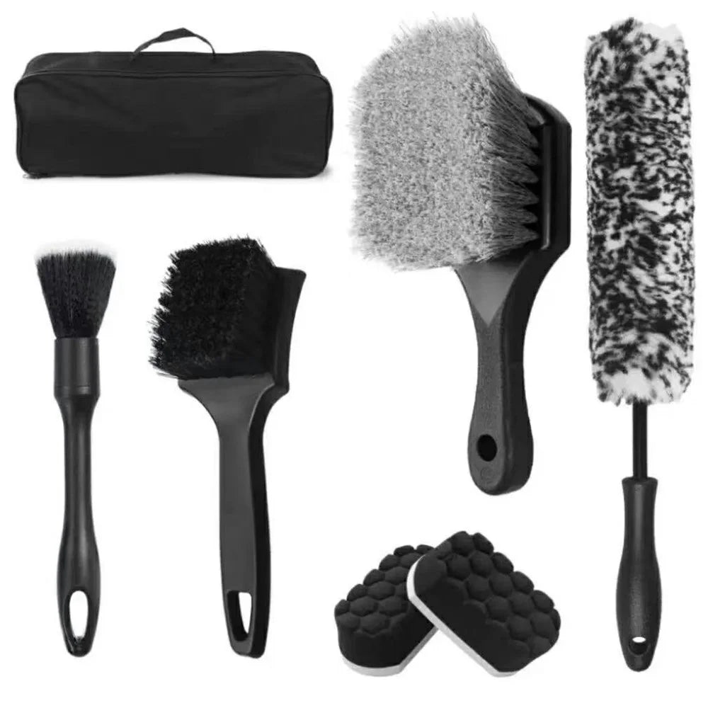 7Pcs Car Detailing Brush Kit Soft Wheel Hub Detail Brush Sponge Pad Car Wash Tools Set - 1