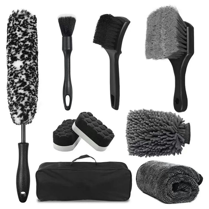 9Pcs Car Detailing Brush Kit Soft Wheel Hub Detail Brush Sponge Pad Car Wash Tools Set - 1